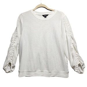 Simply Vera Vera Wang Womens White Ruched Sleeve Top Sweater Crewneck Size Large
